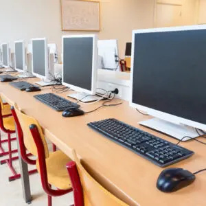 Computer lab with empty desks